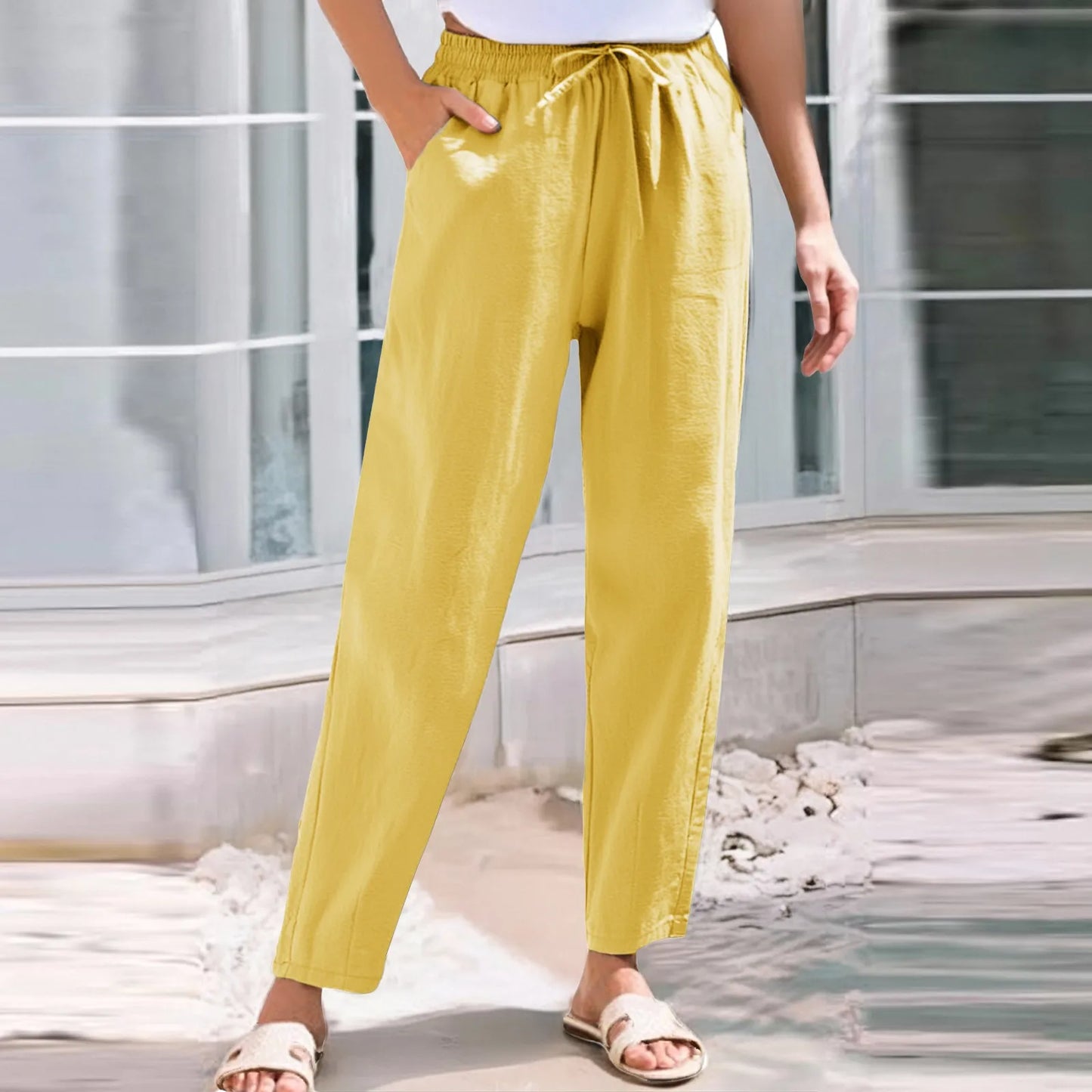 Women Cropped Pants Cotton Linen Baggy Trousers