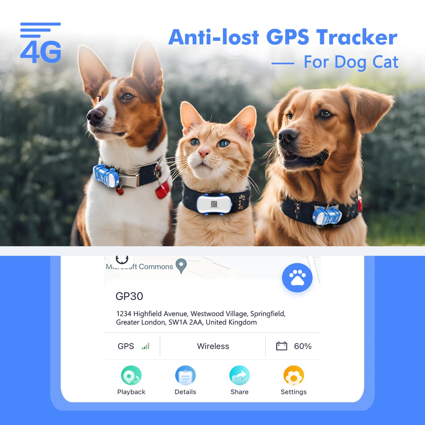 ‌4G Dog Cat GPS Tracker for Pets -