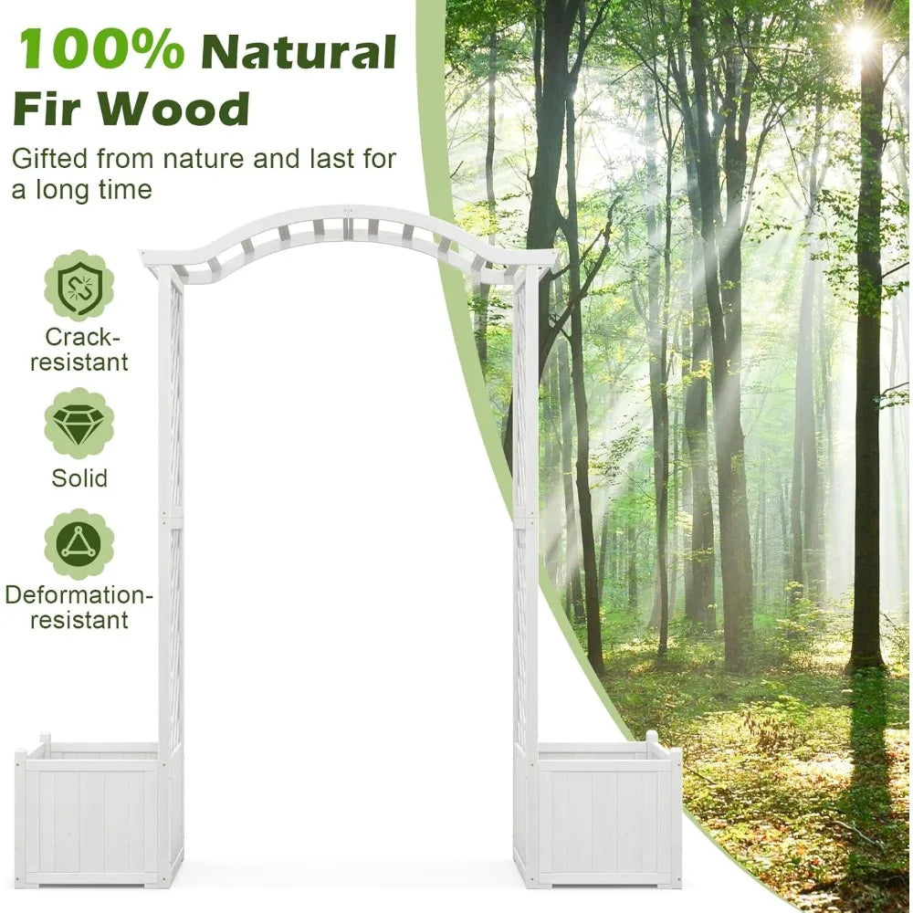 Wooden Garden Arbor with Planter - Outdoor Arbor Trellis for Climbing Plants, Roses, Vines