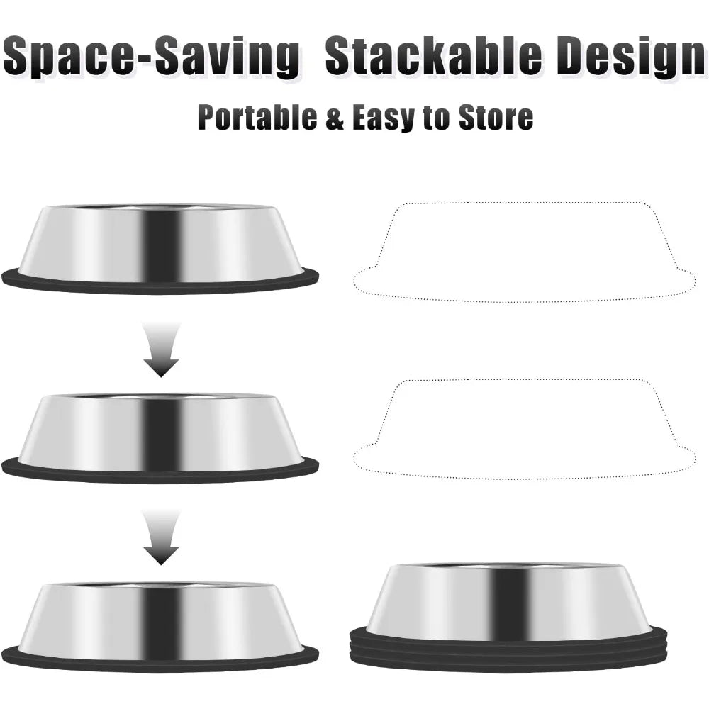 3Pcs Stainless Steel Dog Bowls Set - Non-Slip Food and Water Bowl 13 Oz - Dishwasher-Safe, Rust Resistant Metal Pet Bowls for Sm