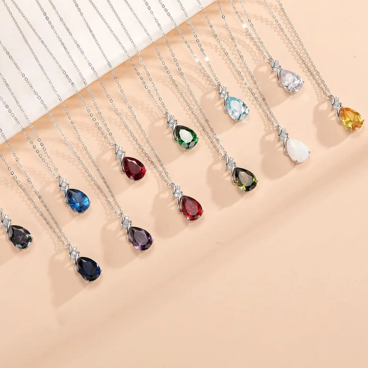 S925 Sterling Silver Teardrop Birthstone Necklace for Women | CZ Pendant Gift for Mom Wife Girlfriend