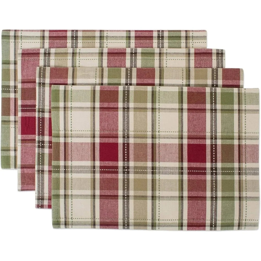 Reusable Cotton Fabric Placemat Set 13x19 Rustic Homespun Plaid Perfect Fall Thanksgiving Dining Table Decor 4 Pieces