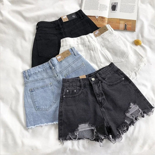 Korean Denim Holes Shorts For Women  Fashion High WaistWide Leg Short Jeans