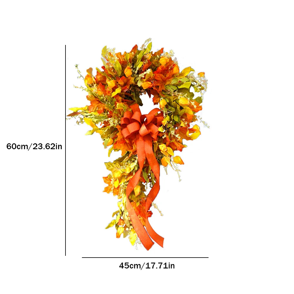 Thanksgiving Farmhouse Wreath Autumn Scene Decor Maple Leaf Artificial Wreath