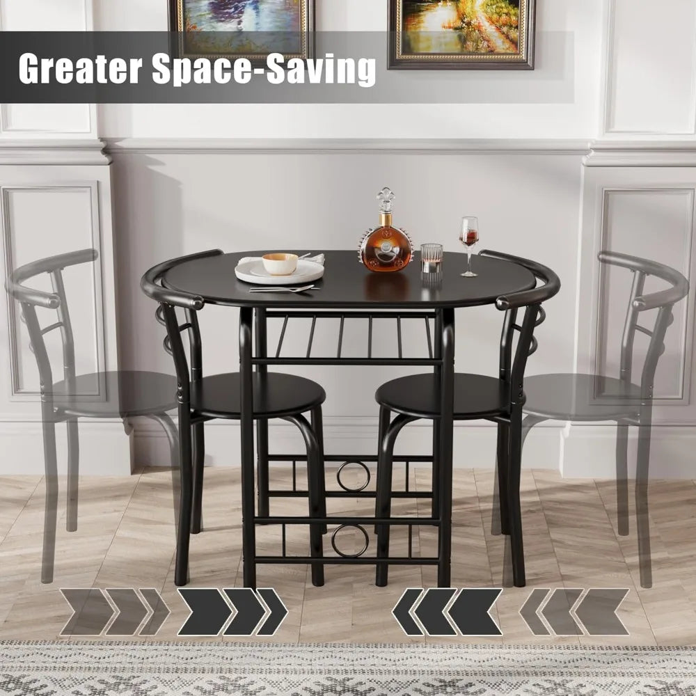 3-Piece Wooden Round Table & Chair Set,