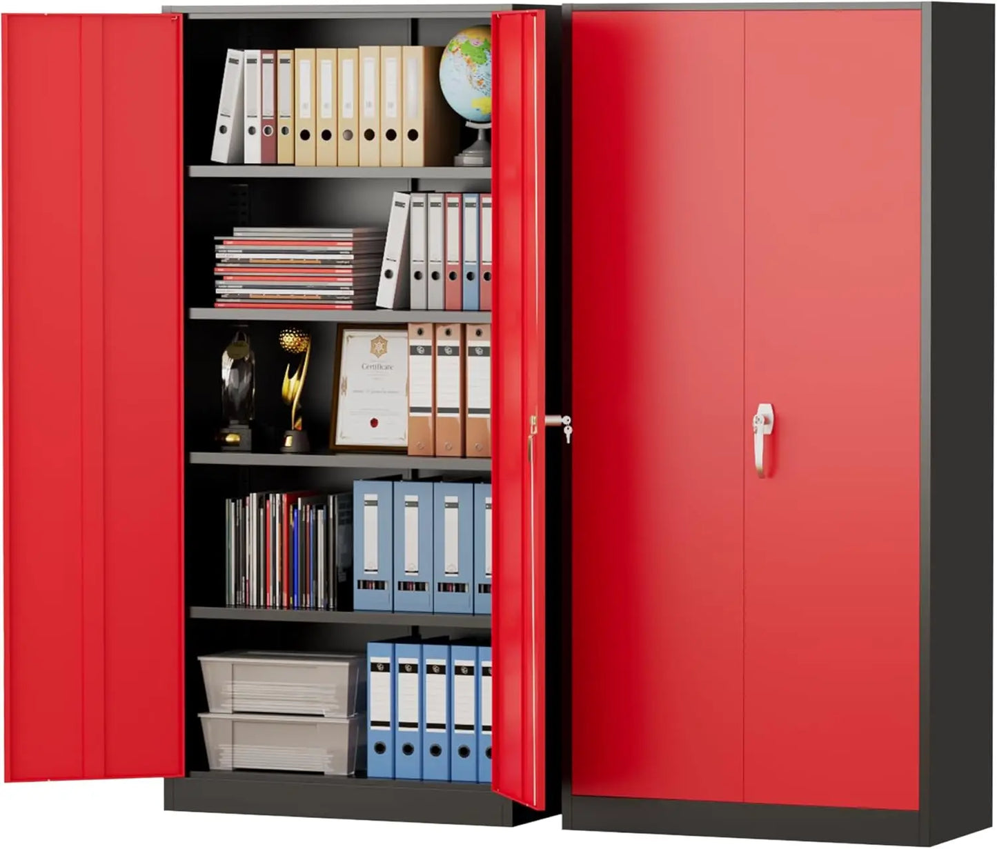 73" Metal Storage Cabinet with Wheels, Garage Storage Cabinet with 4 Adjustable Shelves & Lockable Doors for Garage Home