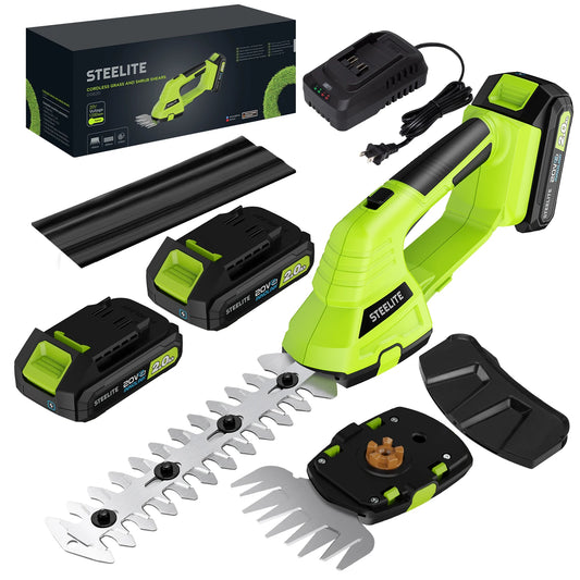 Cordless Hedge Trimmer-21V Electric Handheld Grass Shear & Shrub Trimmer with 2 Rechargeable 2.0Ah Battery and Charger