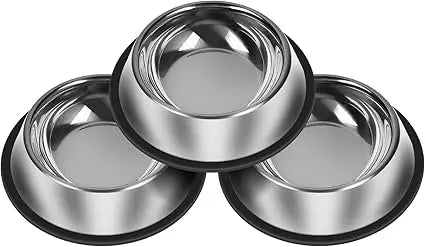 3Pcs Stainless Steel Dog Bowls Set - Non-Slip Food and Water Bowl 13 Oz - Dishwasher-Safe, Rust Resistant Metal Pet Bowls for Sm