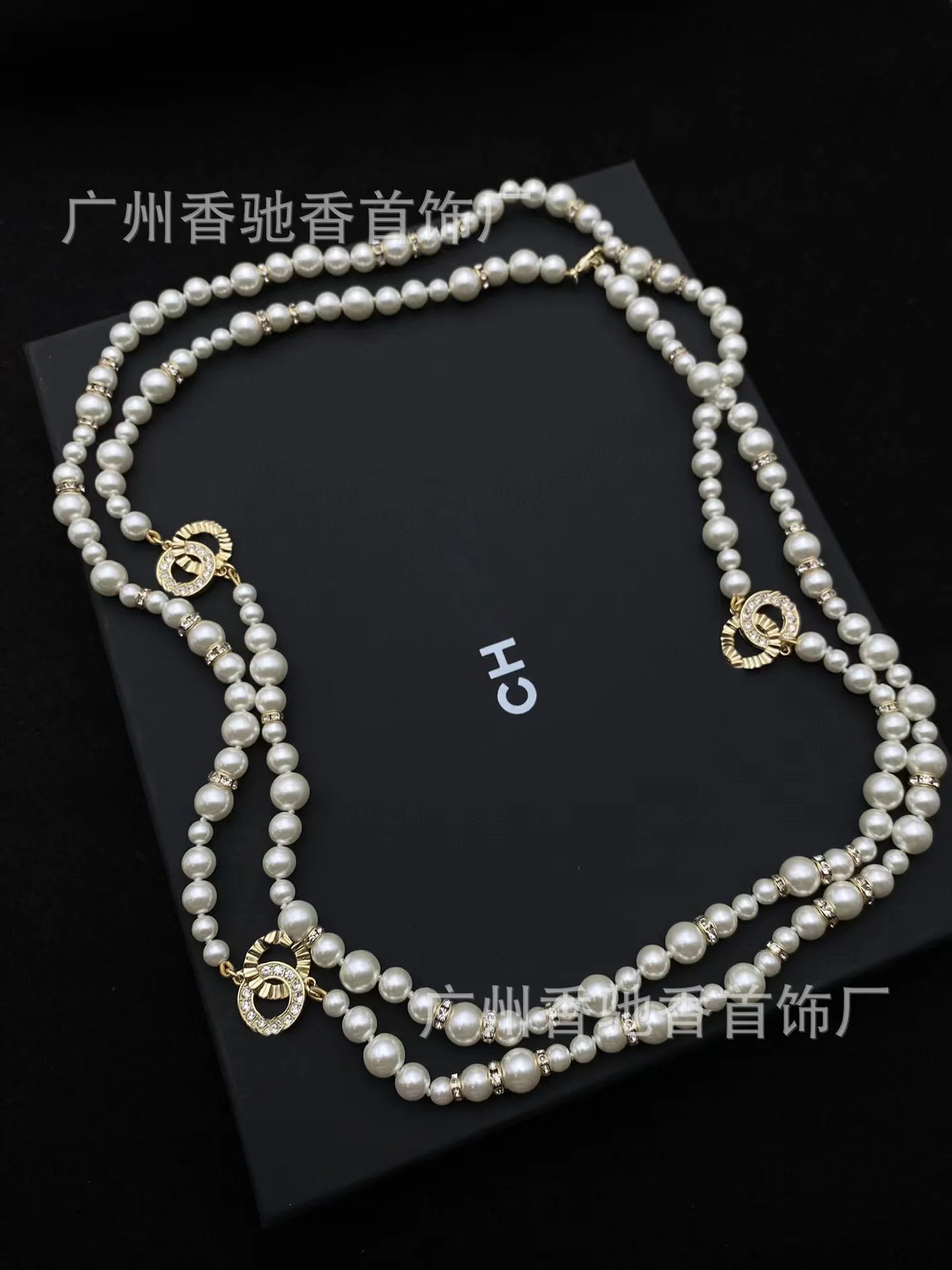New Pearl Diamond Sweater Chain Temperament Versatile High Sense Double C Long Necklace Women