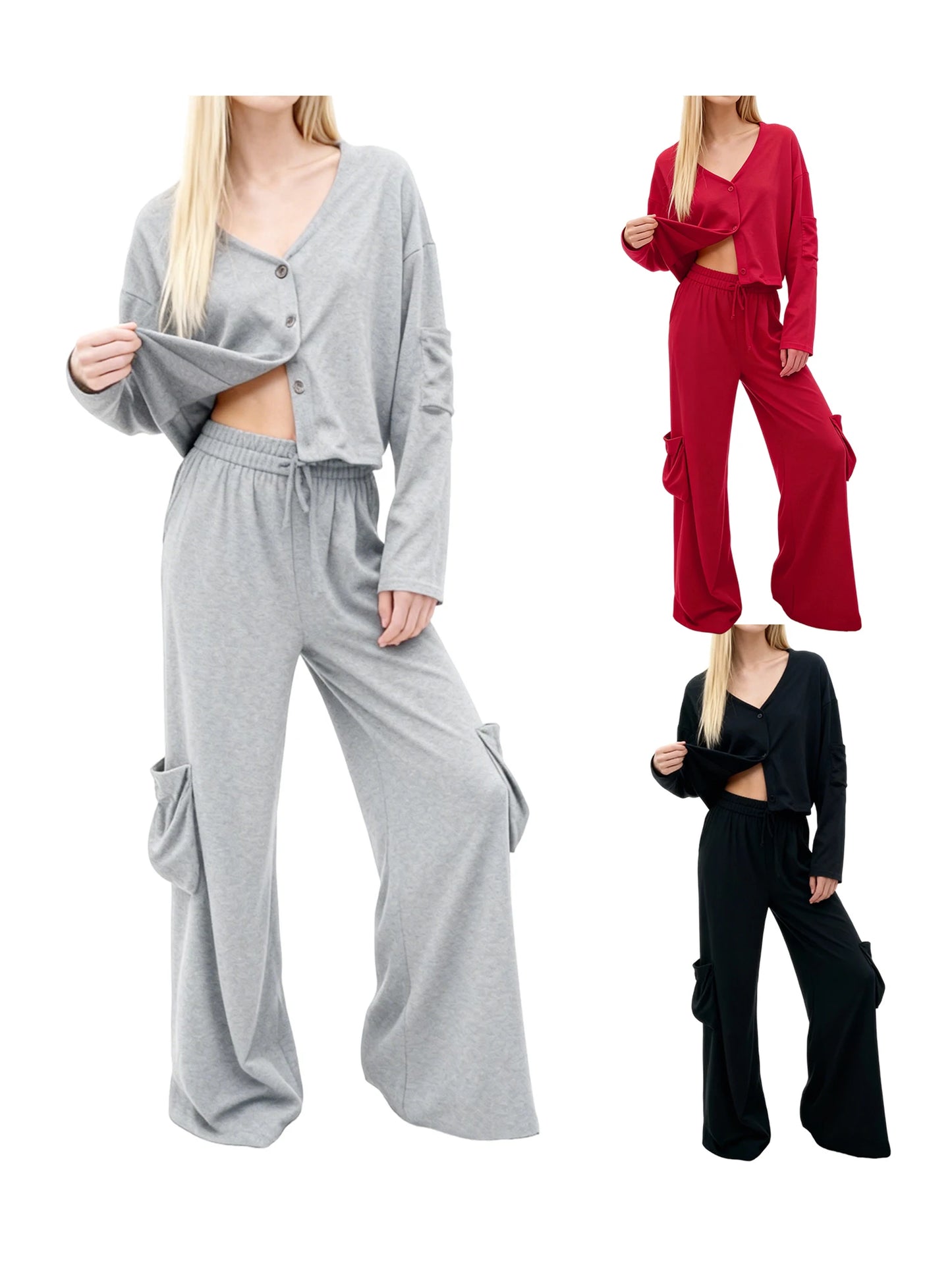 Elegant Women s Suit Stylish Blazer with Button Closure and Matching Elastic Waist Pants for a Chic 2-Piece Outfit