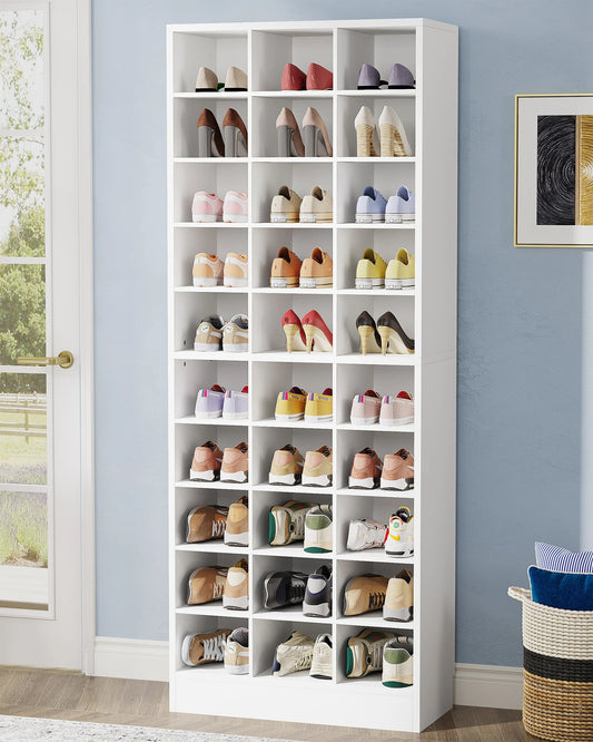 10-Tier Shoe Storage Cabinet, Espresso Wooden Shoe Rack with 30 Cubbies