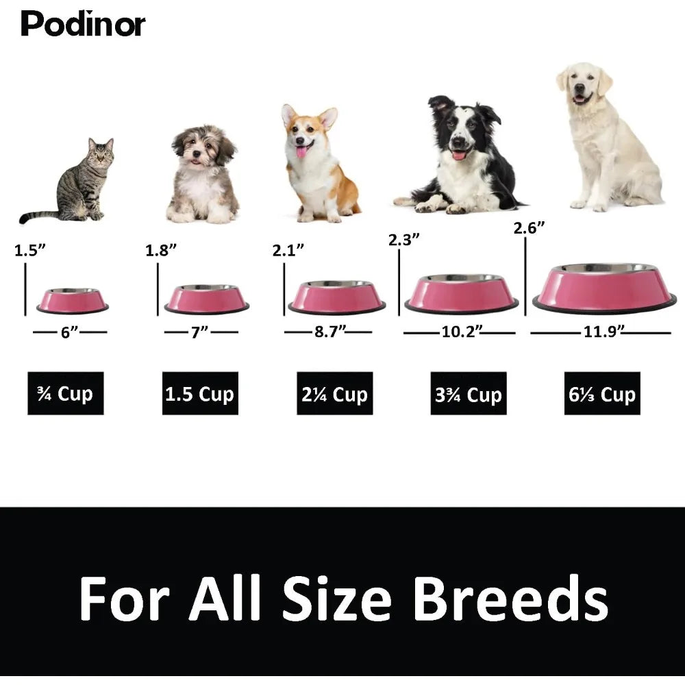 Stainless Steel Dog Bowls, Food and Water Non Slip Anti Skid Stackable Pet Puppy Dishes for Small, Medium and Large Dogs (2 Pack