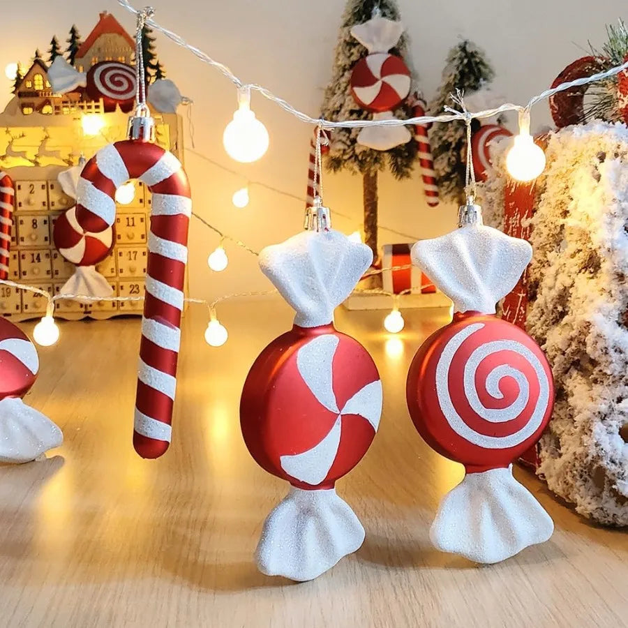 12 Pcs Christmas Candy Cane Lollipop Ornaments for Christmas Tree Decorations Red and White 6.5Inch Assorted Shapes