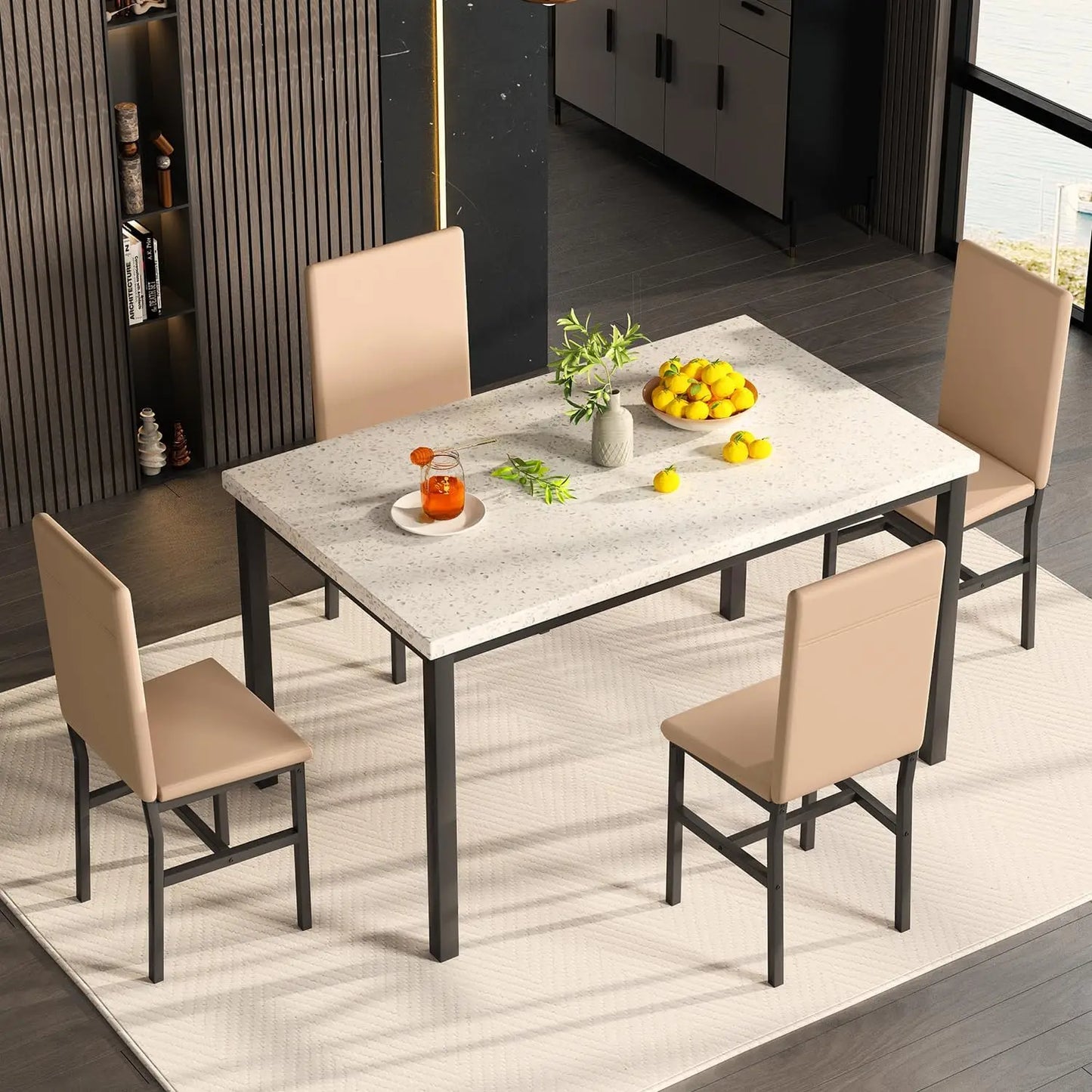 Dining Table Set for 4 5-Piece Marble