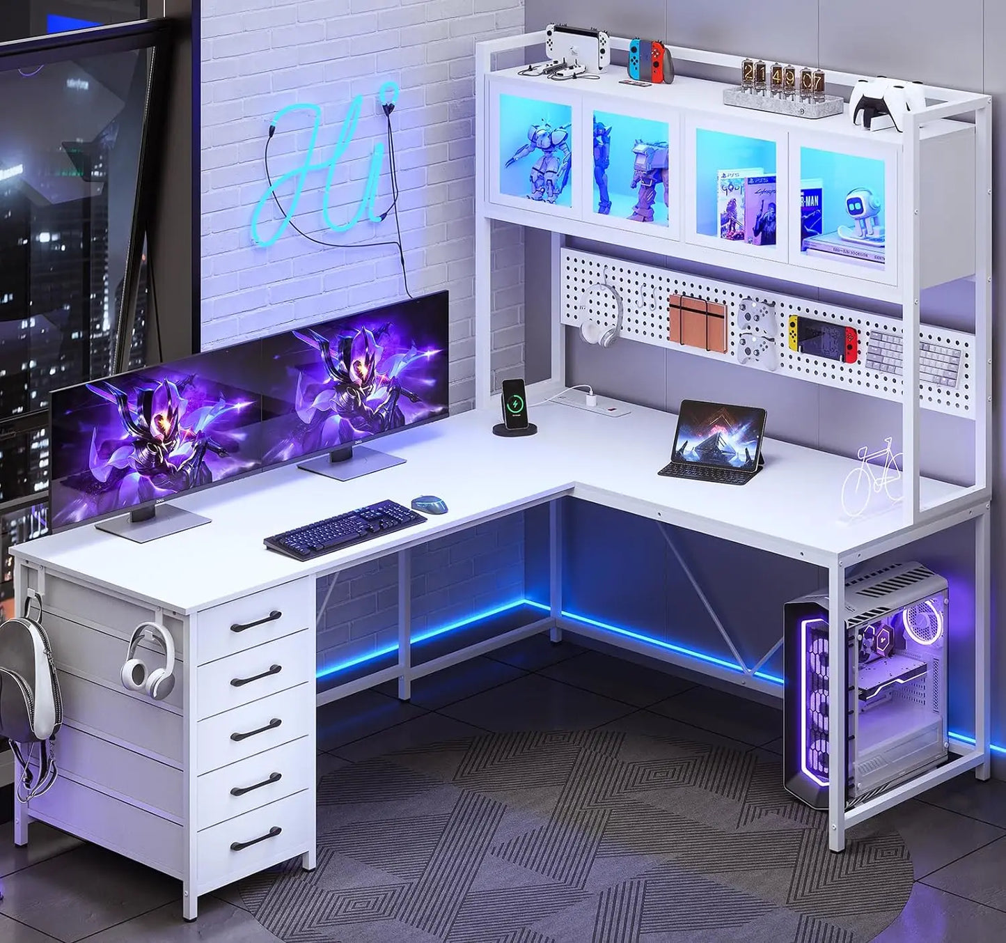 L Shaped Computer Desk with Hutch