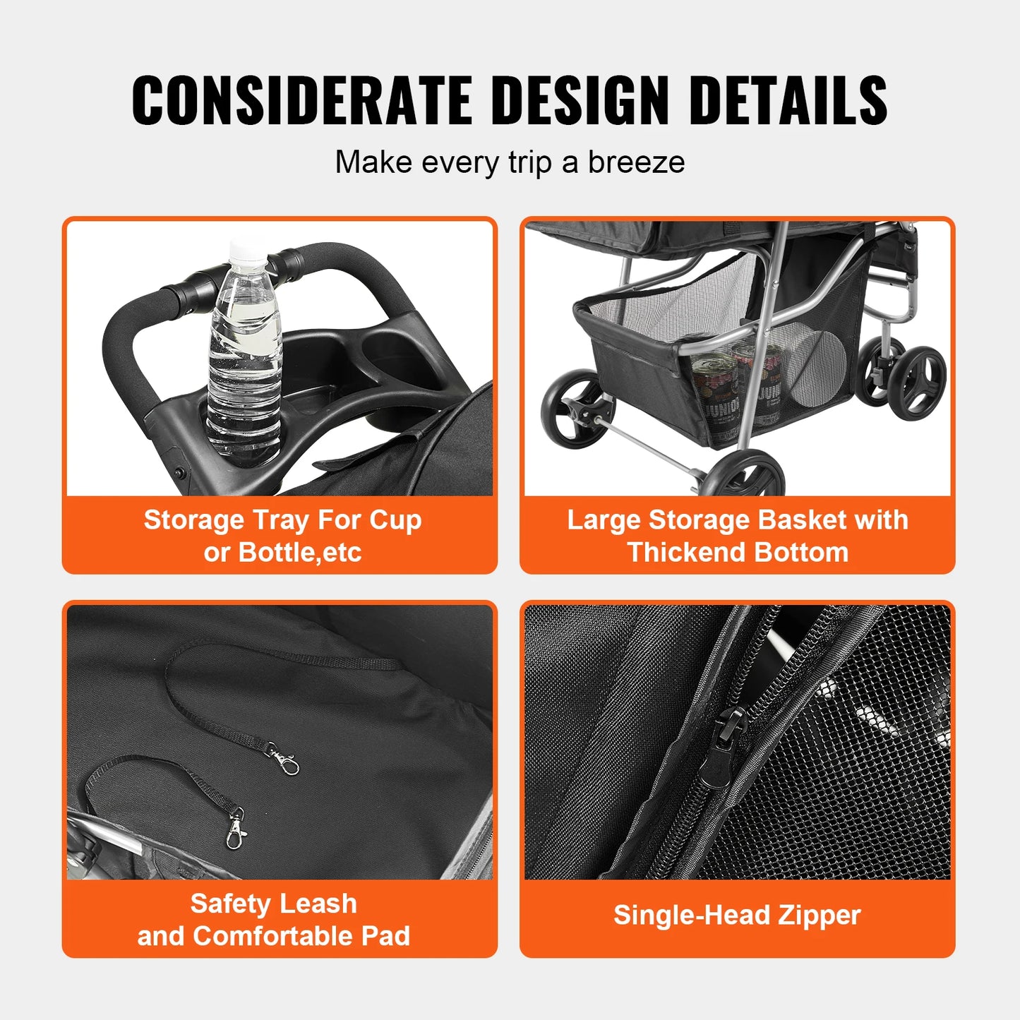 VEVOR 35lbs 3 Wheels Dog Stroller