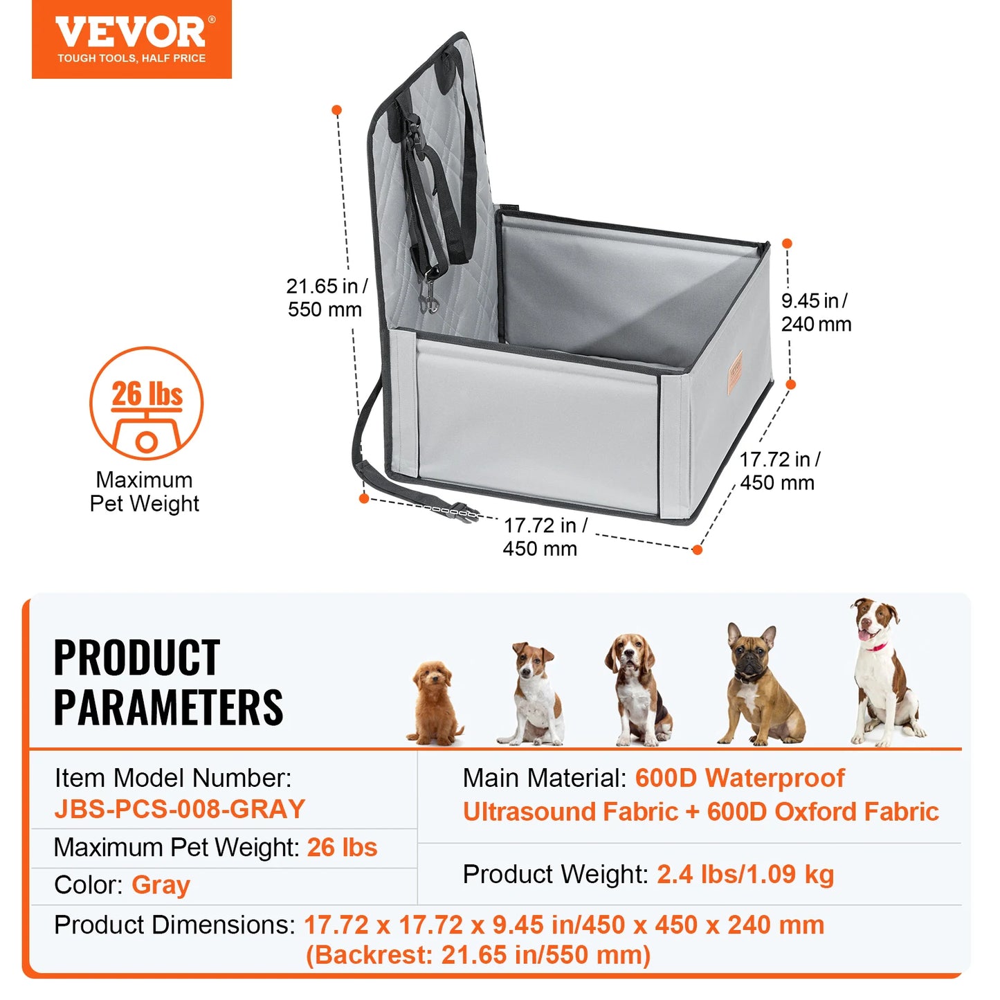 VEVOR Dog Car Seat Waterproof Dog Booster Seat