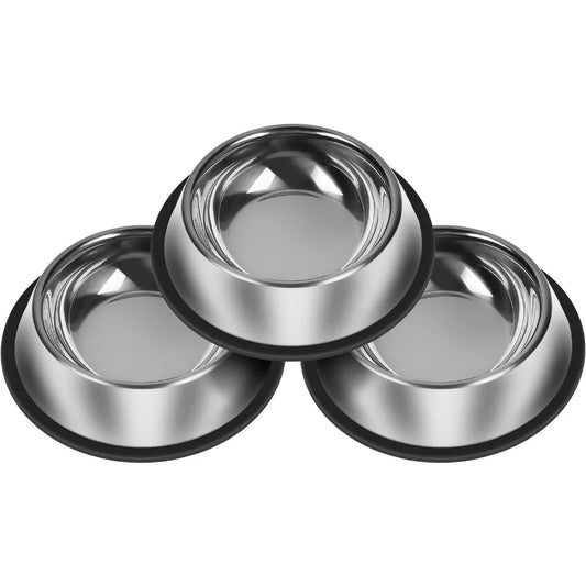 3Pcs Stainless Steel Dog Bowls Set - Non-Slip Food and Water Bowl 13 Oz - Dishwasher-Safe, Rust Resistant Metal Pet Bowls for Sm