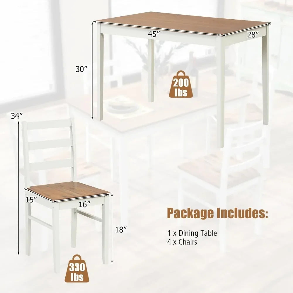 Dining Table Set for 4, Farmhouse Solid Wood