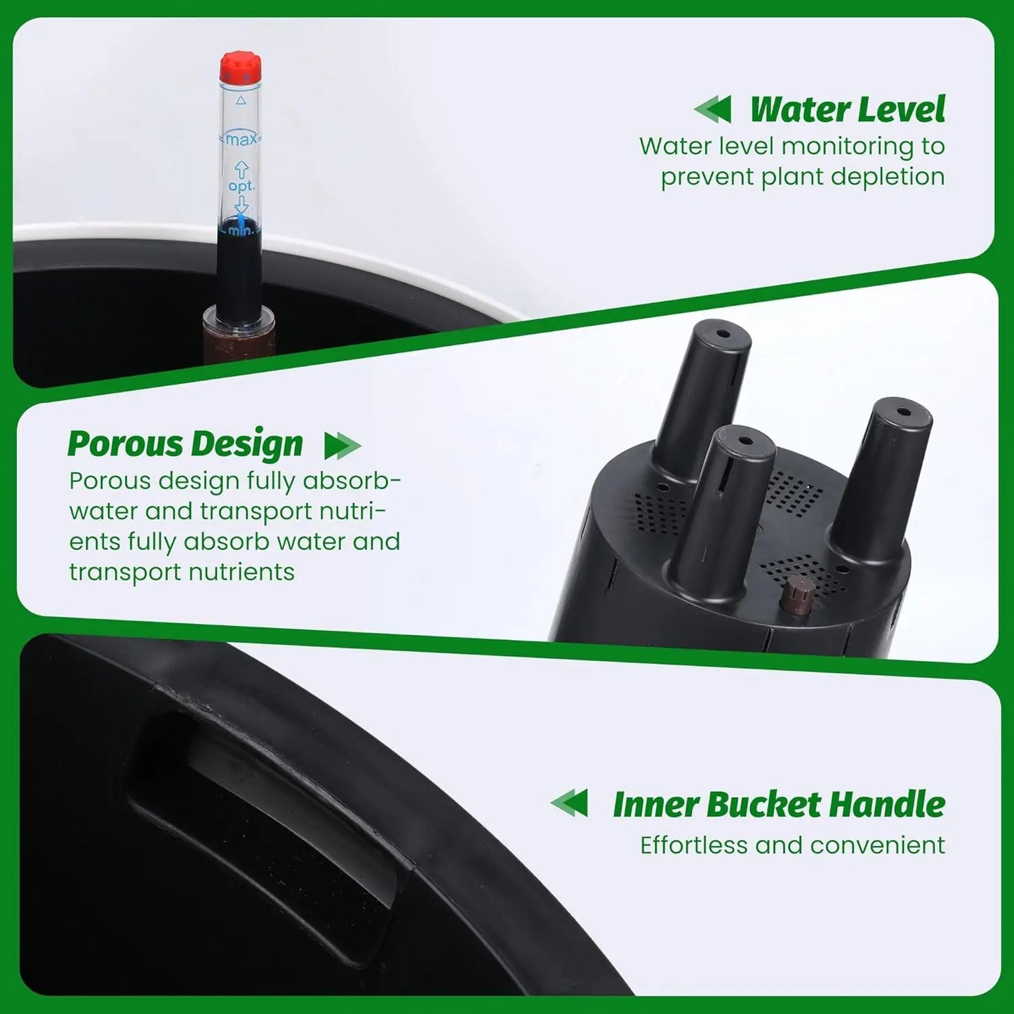 Tall Planters Set of 2, Plant Pots, Self Watering Pots for Indoor Plant, Flower Pots with Drainage and Visual Water Level Design