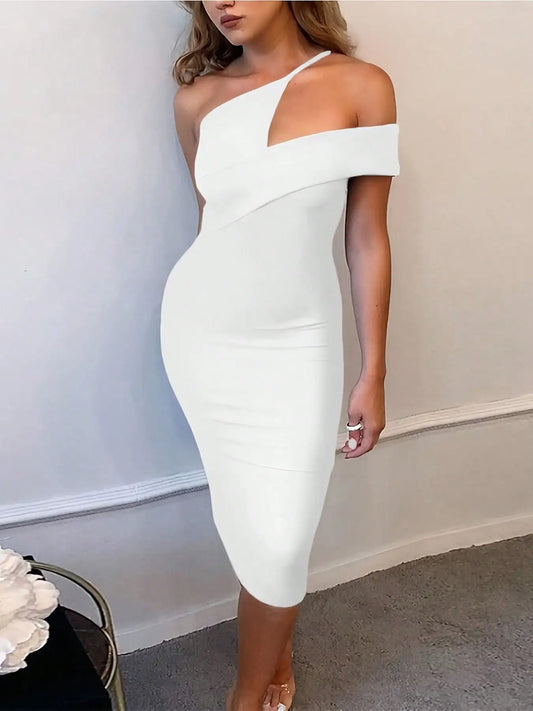 Black Bodycon Dress Evening Party Elegant Sexy One Shoulder