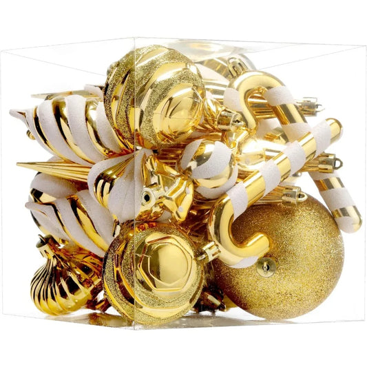 24 PCS Shatterproof Christmas Ball Ornaments Set with Painted Shaped Styles for Holiday Decor Gold Christmas Tree