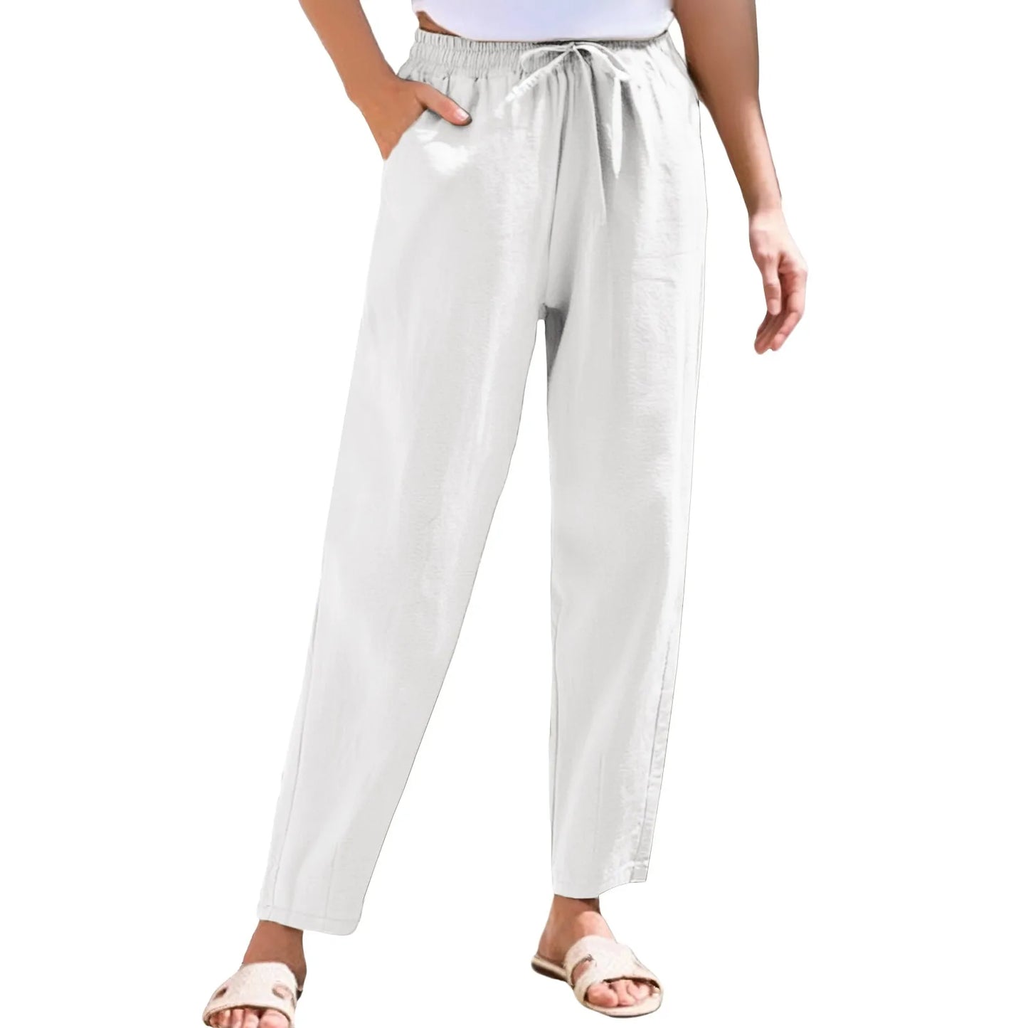 Women Cropped Pants Cotton Linen Baggy Trousers