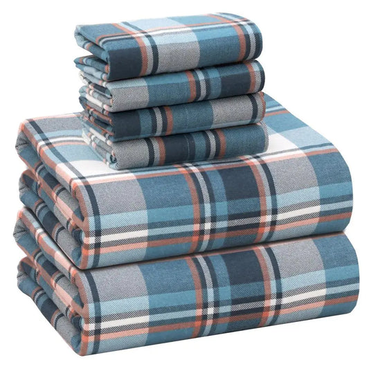 Flannel Sheets Queen Size 6 Pcs 100 Cotton Double Brushed Bed Sheets, Deep Pockets 16 Inches Queen Sheet Set, All Seasons