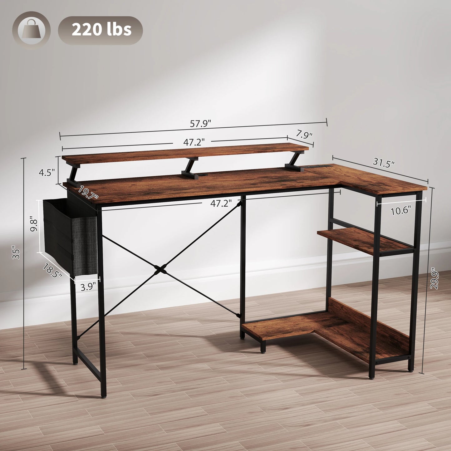 58" Reversible L Shaped Computer Desk