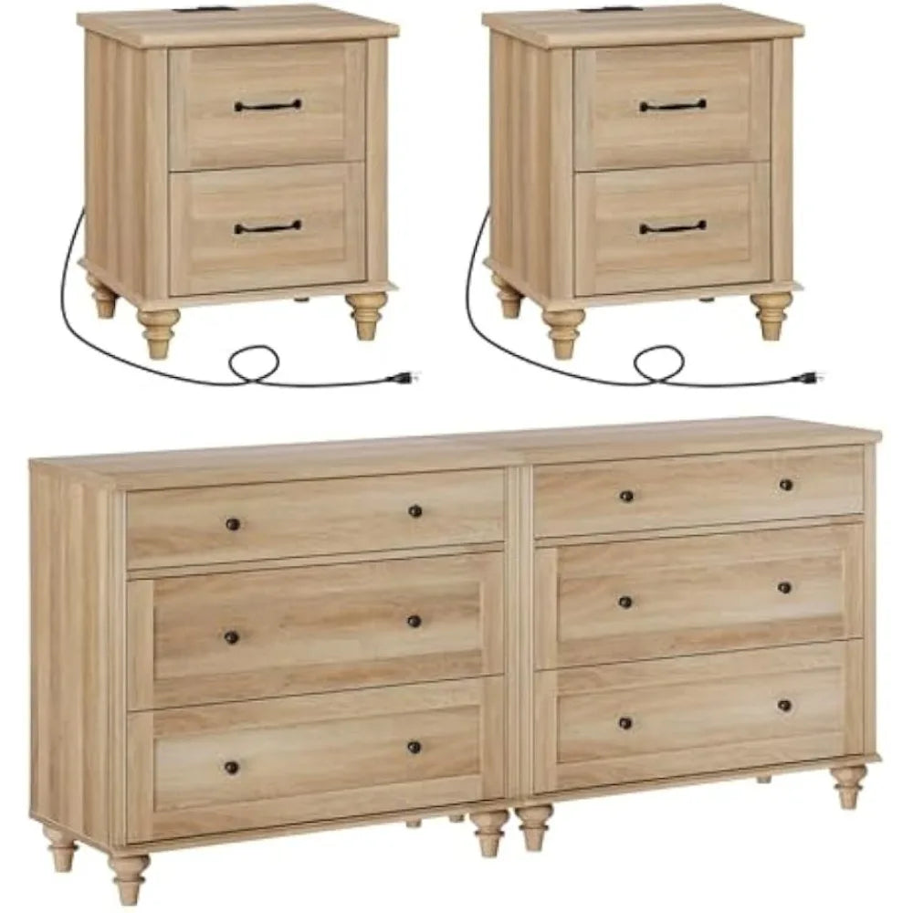 4 Piece Bedroom Set,  2 Wooden Dressers,  2 Bedside Table