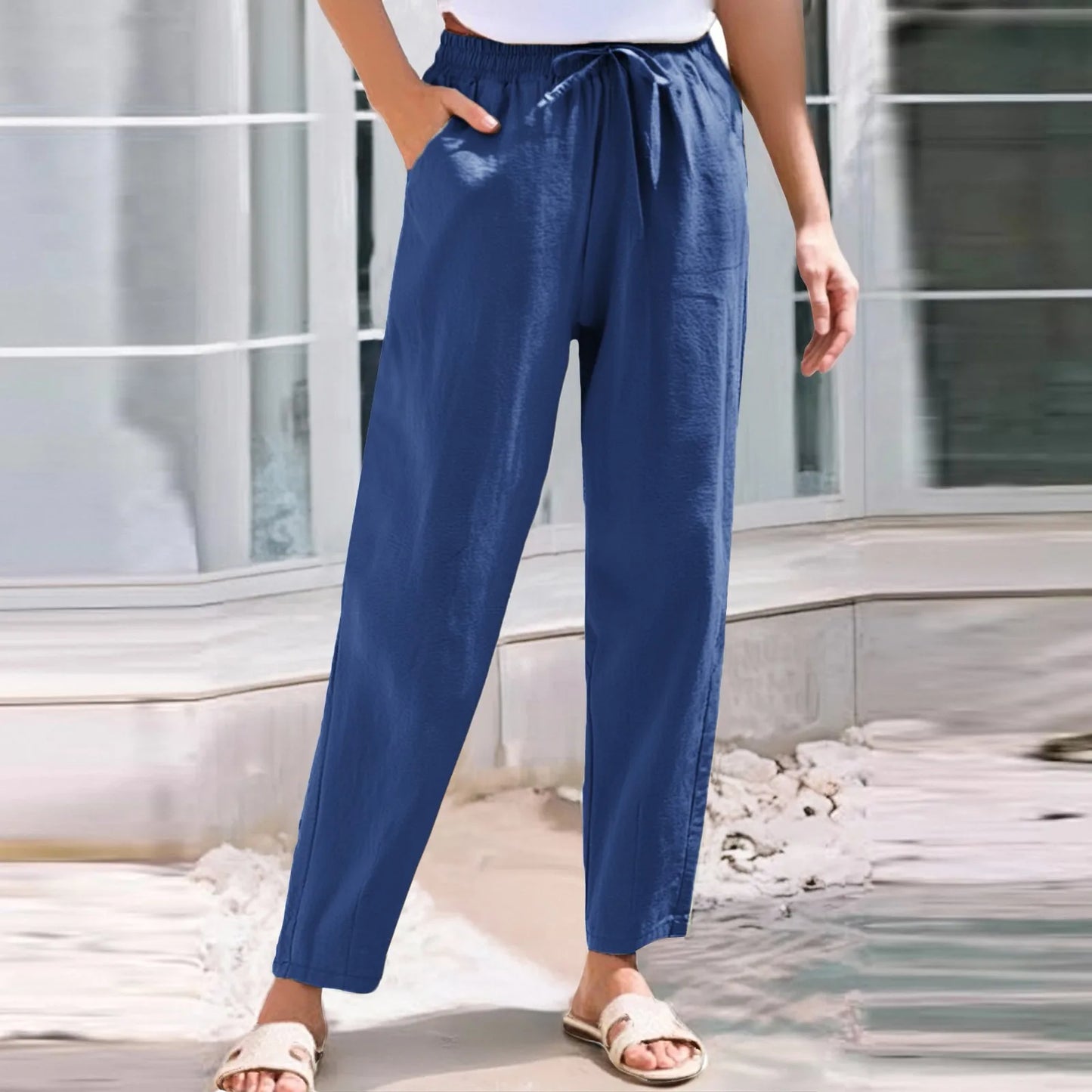 Women Cropped Pants Cotton Linen Baggy Trousers