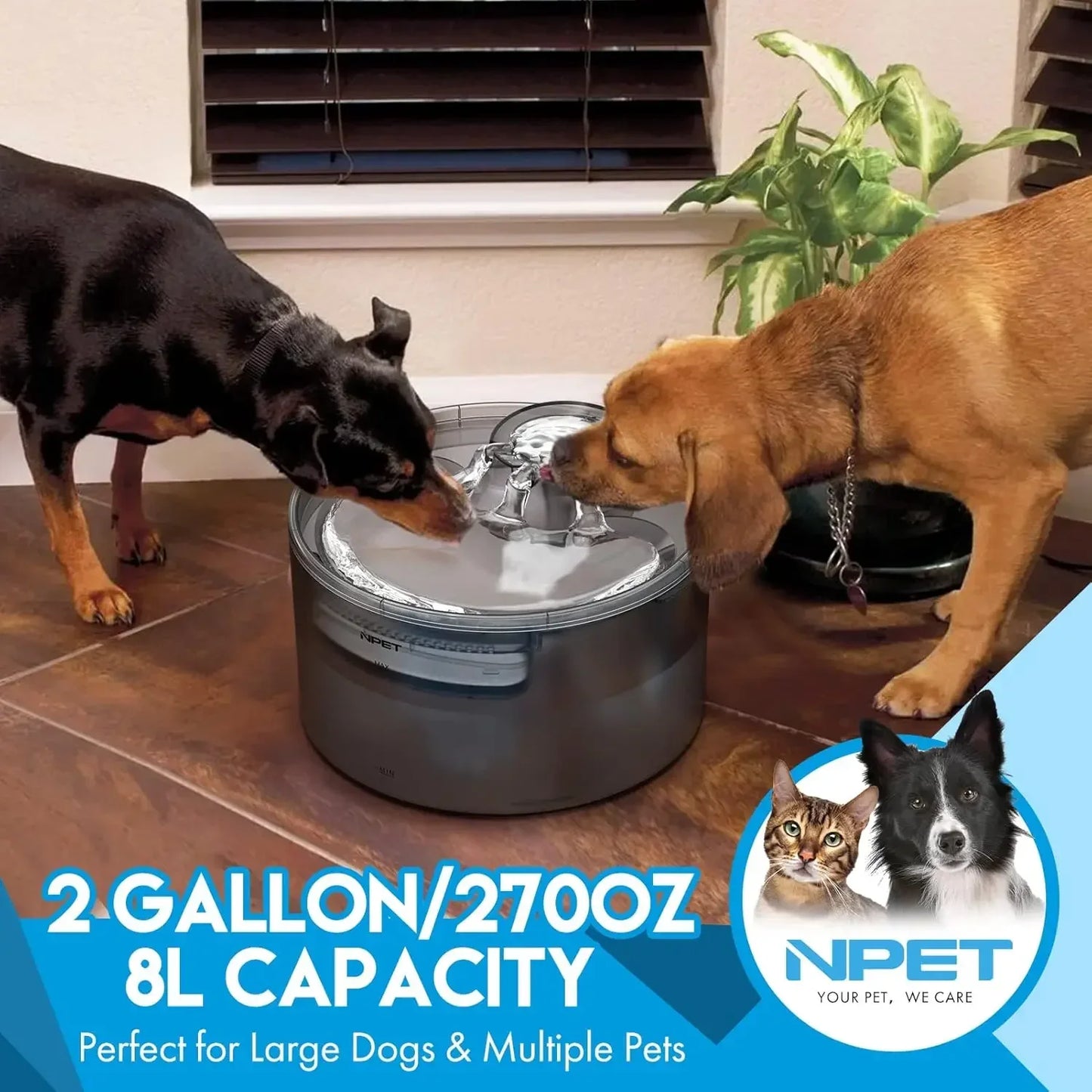 Dog Water Fountain, 2 Gallon/270oz/8L Large Automatic Dog Water Dispenser