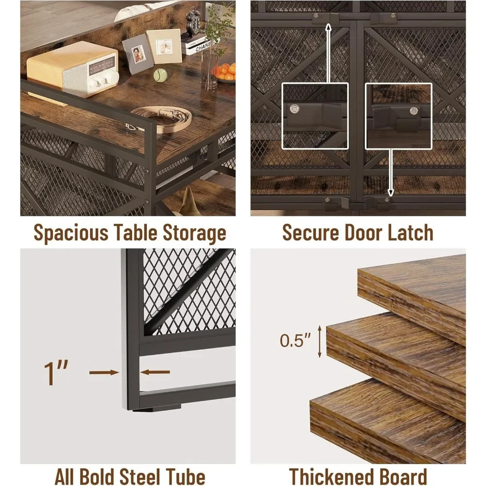 Large Dog Crate Furniture, 48 Inch Heavy Duty Dog Kennel for Large Breeds Cage with Wheels,