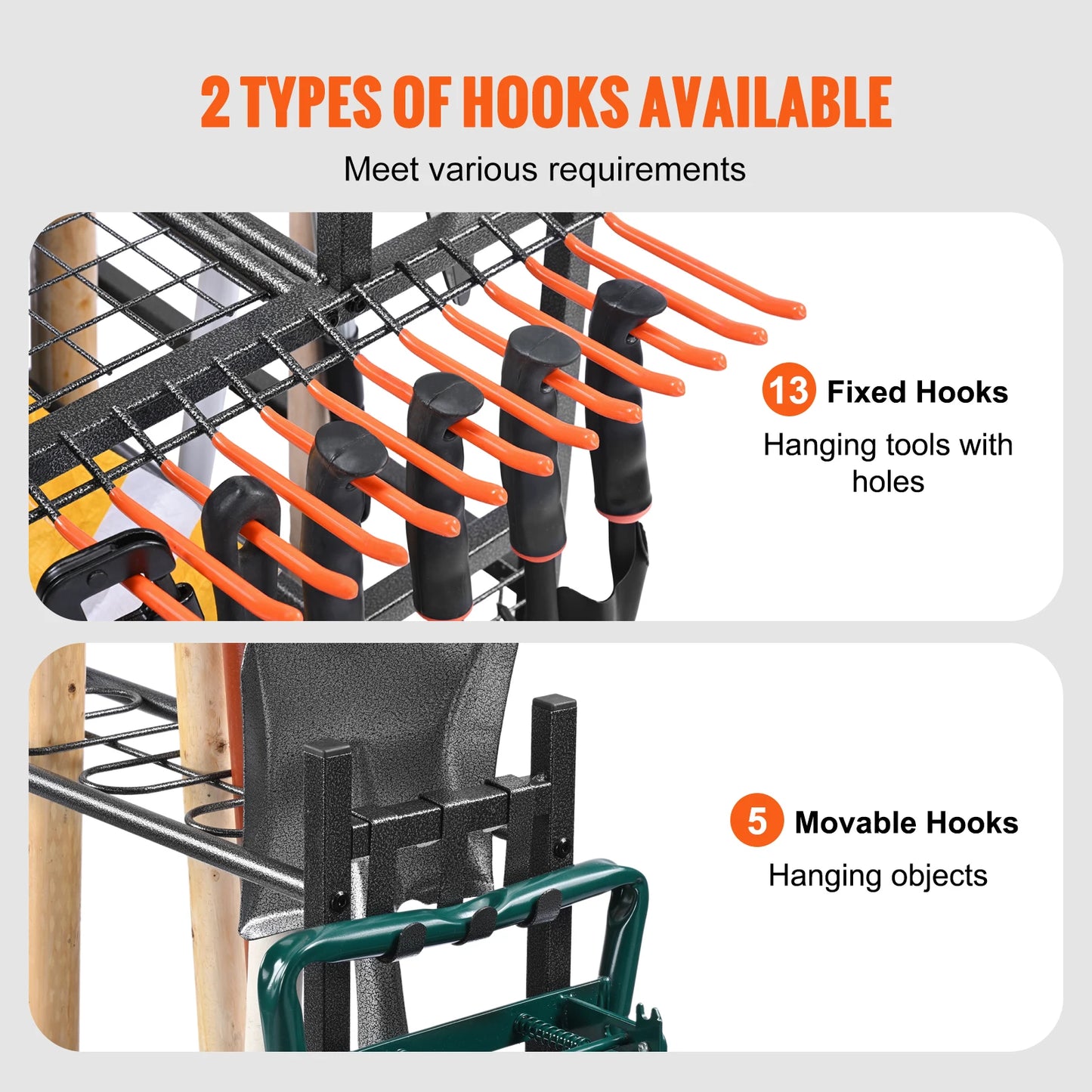 16 Slots Garden Tool Organizer Yard Tool Tower Rack with Hooks Wheels Long-Handled Rake Stand Holder for Garage Storage