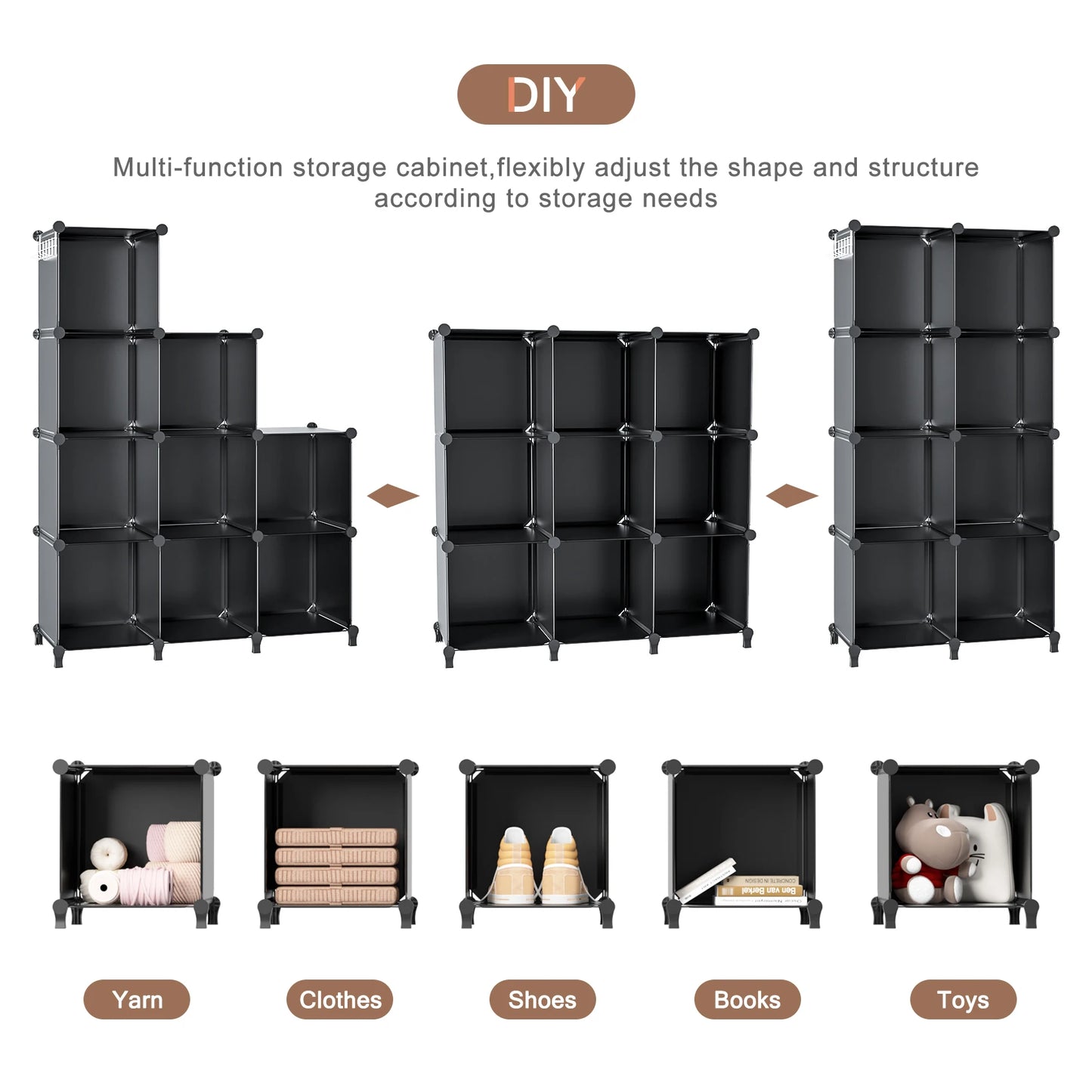 Closet Organizer, 9 Cube Closet Organizers and Storage,DIY Stackable Clothes Organizer Shelving,Cube Storage Organizer