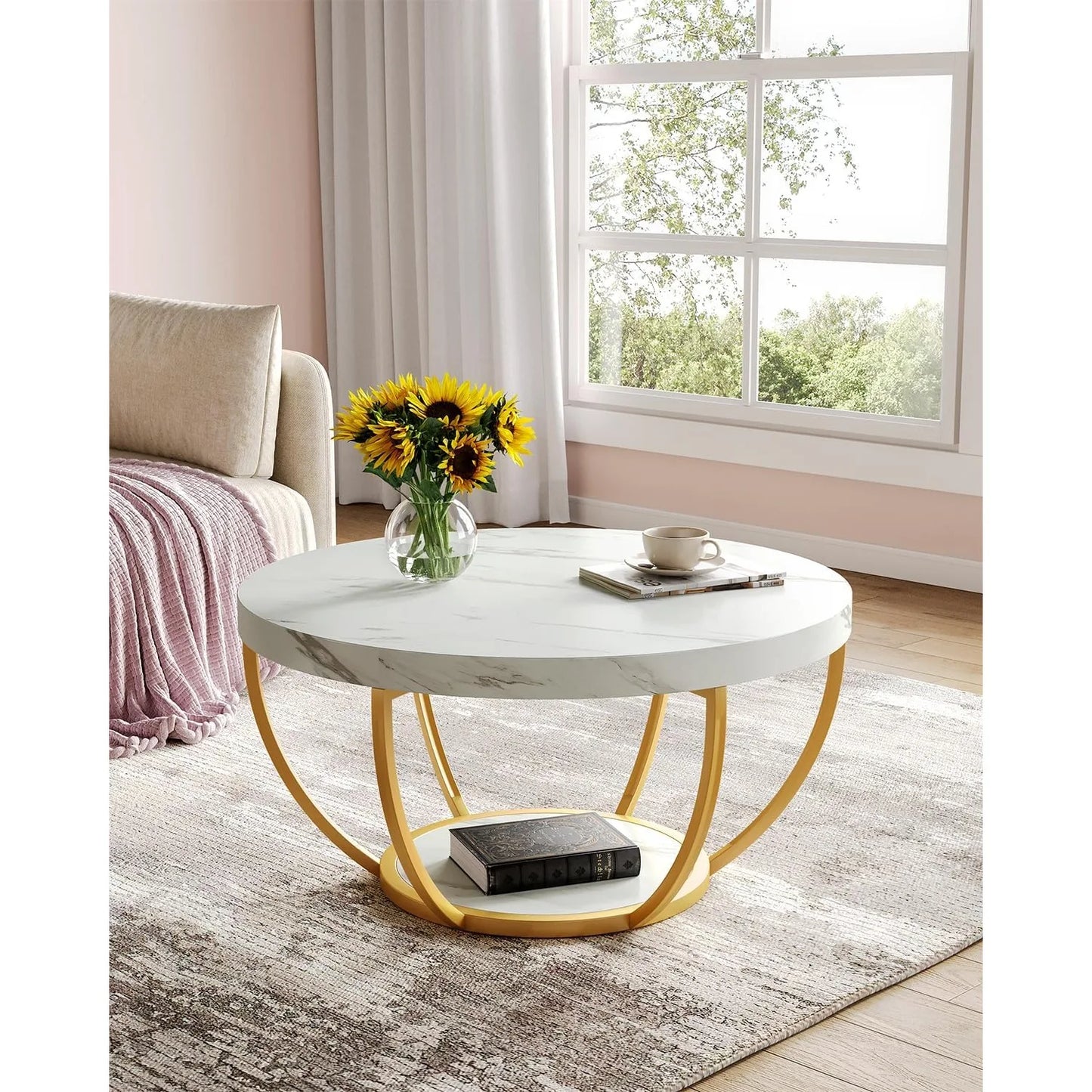 32" Circle Marble Coffee Tables