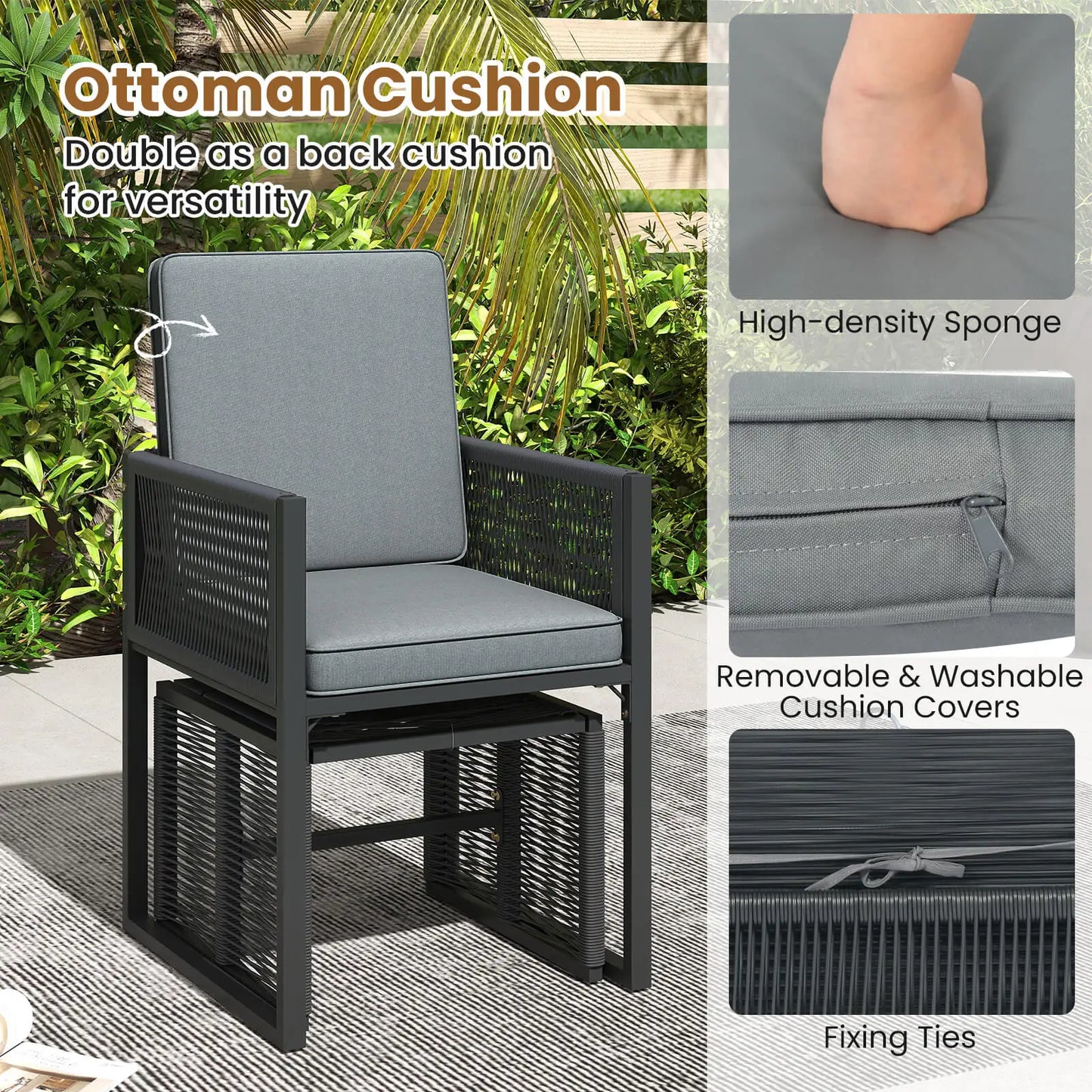 5 Pieces PE Wicker Patio Dining Set Outdoor Conversation Set with Cushions