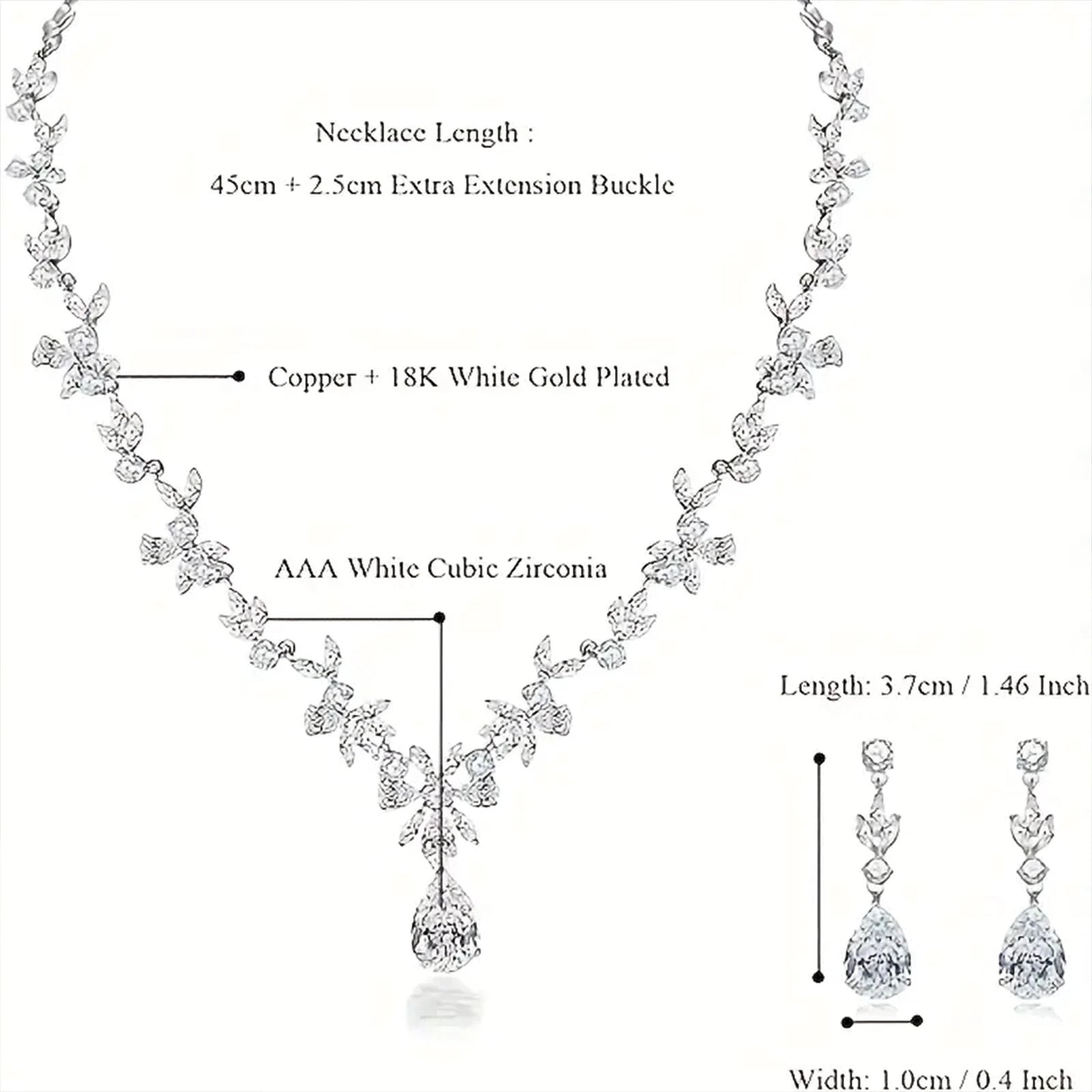 925 Silver, Zirconia Jewellery Set of 2, Necklace and EarringsHigh quality women's jewellery, Mother's Day, Birthday, Anniversar