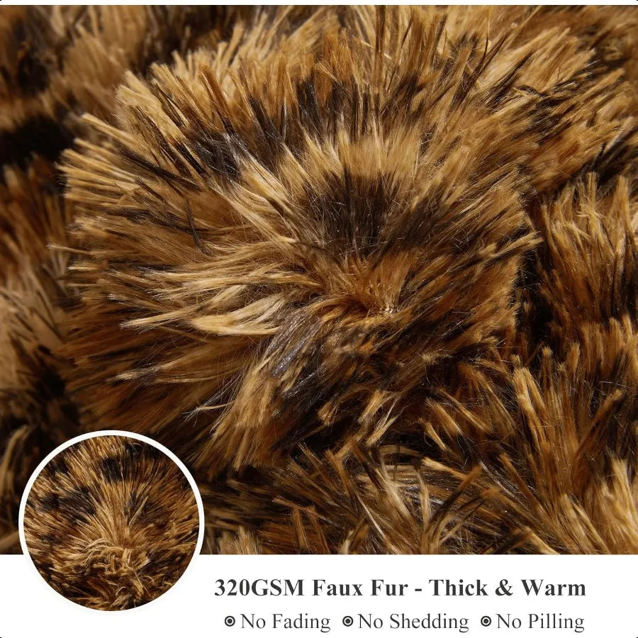 Luxury Faux Fur Leopard Print Throw Soft 50x60 Cheetah Print Fluffy Blanket Shaggy Plush Decorative