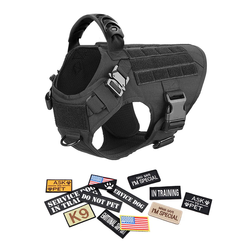 Military Large Dog Harness Collar Leash Bags Patches Set Pet Malinois Training Vests