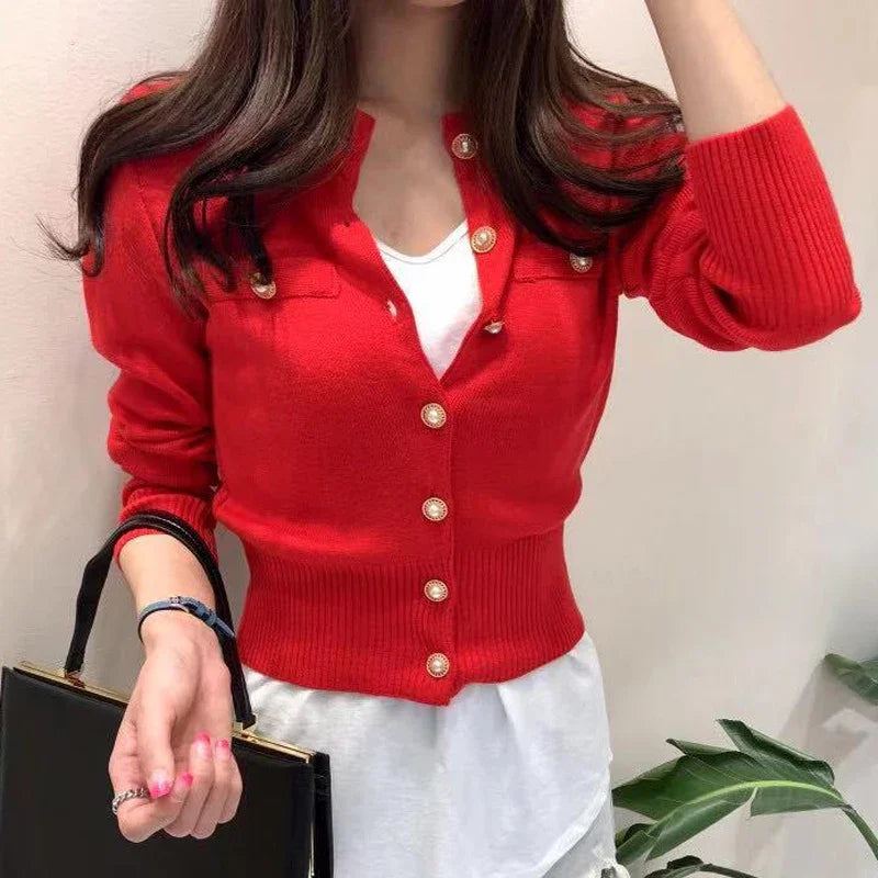 2025 Autumn Long Sleeve Fashion Women Cardigans Sweater Knitted Coat Short Casual