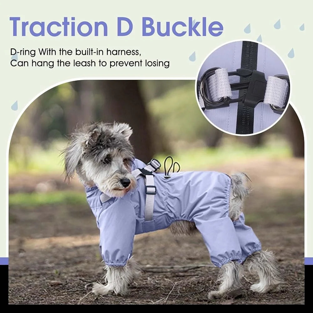 Waterproof Dog Raincoat with Harness Small Dogs 4 Legs Puppy Rain Jacket Adjustable Design Lightweight Outdoor Wear