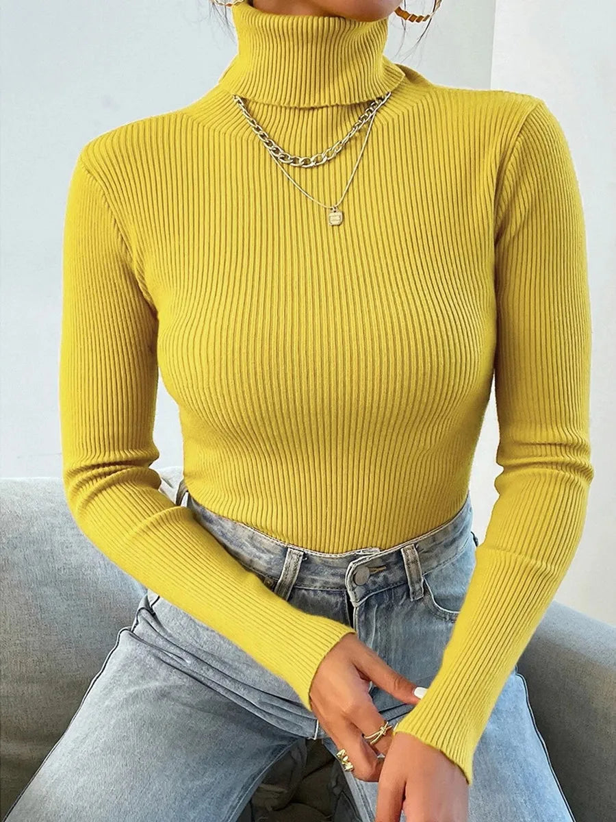 Autumn Winter Women Knit Solid Turtleneck  Sweater Casual Jumper Tops  Pullover
