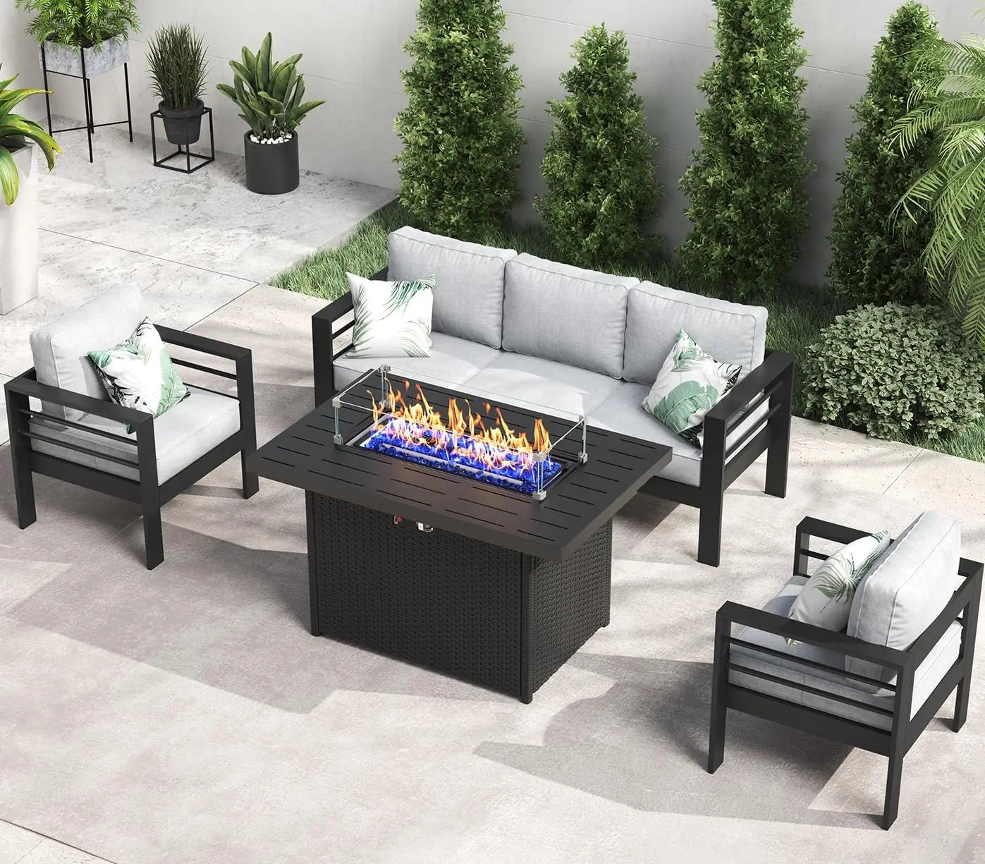Aluminum Furniture with Fire Pit Table,