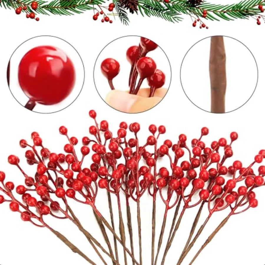 50pack Christmas Tree Decorations Artificial Berry Stems Red Berry Picks for Xmas Winter Party Holiday Flower Arrangements Home