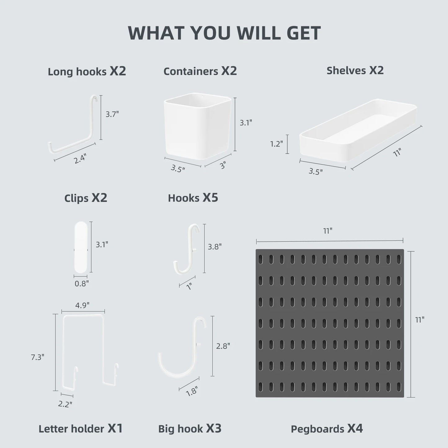 4pcs 22" x 22" Black Pegboard -Wall Organizer Kit,