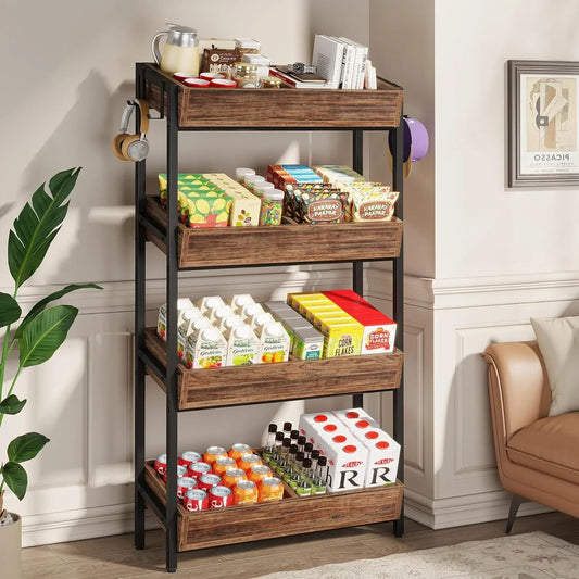 4-Tier Wooden  Display Shelf, Storage Shelving Organizer with Heavy-Duty Metal Frame