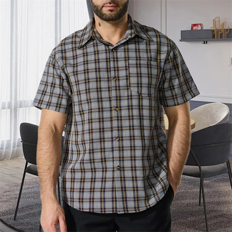 Men s Plaid Short Sleeve Button Down Shirt