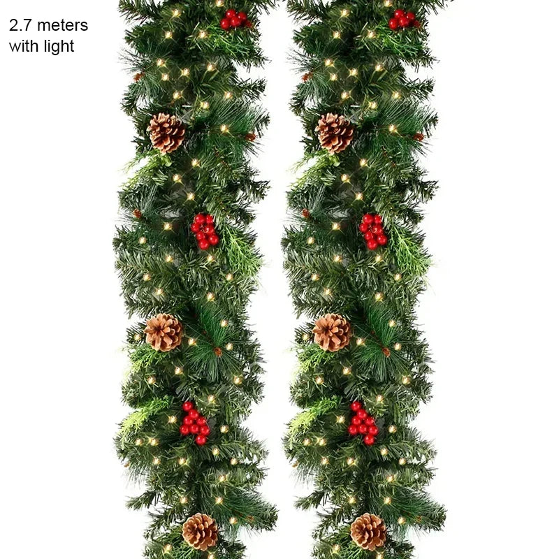 2.7M Christmas Garland, Glow Wreath with Pinecones Red Berries Artificial Christmas Garland