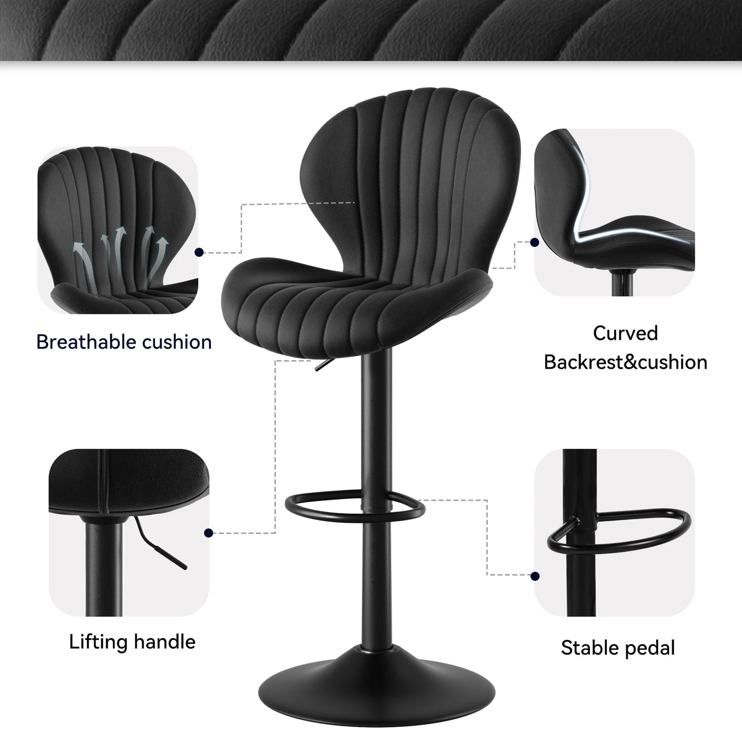 2 Pcs Set Backrest Bar Stools Luxury